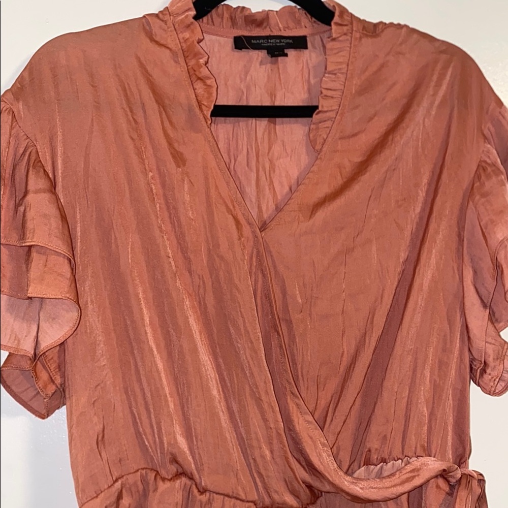 Ruffle Sleeve Wrap Top in Rust by Marc New York